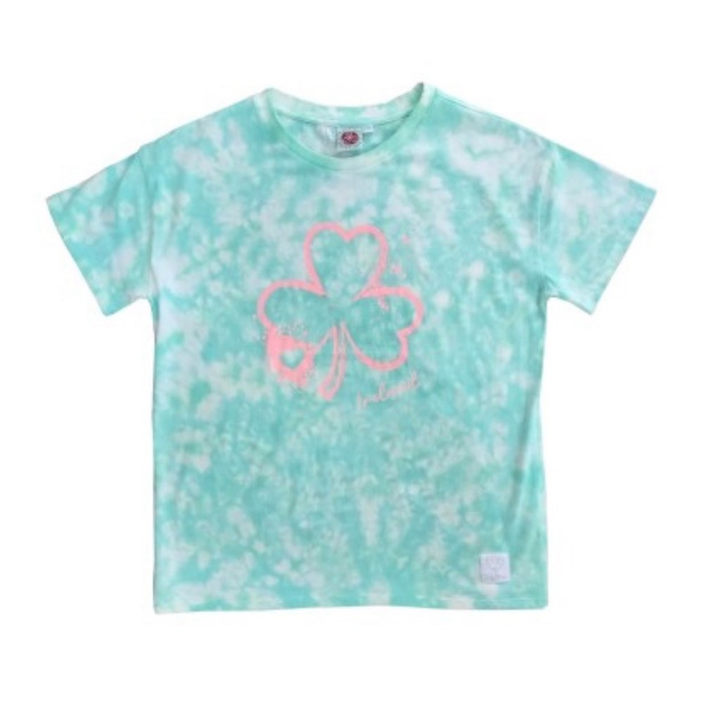 Official Irish Clothing Shamrock Tye Dye Kids T-Shirt in Ocean Green Pink 9/10
